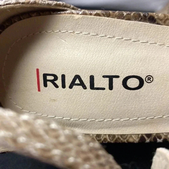 RIALTO WO SIZE 9.5 BROWN SNAKESKIN-ANKLE STRAP 4” THICK  HEEL OPEN TOE SHOE - Picture 6 of 13